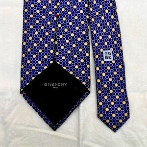 Givenchy Paris Mens Designer Tie Blue and Cream Bubble Pattern Circles formal